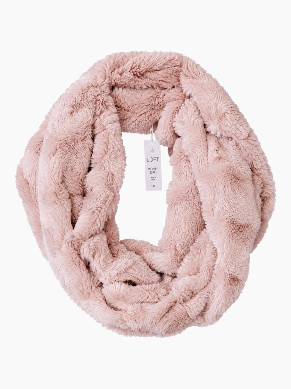 Loft Blush Pink Faux Fur Infinity Scarf with Sculpted Rosset Texture NWT
